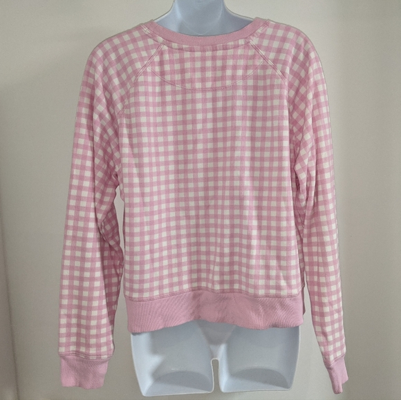 Champion pink white checkered gingham plaid sweatshirt pullover crew neck logo - Picture 2 of 3